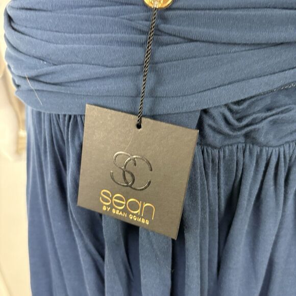 NWT SEAN by Sean Combs Size L Midi Dress Sleeveless Plunge Neckline Navy Blue - Picture 7 of 8